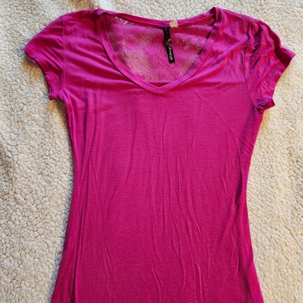 Pink lace trim tee